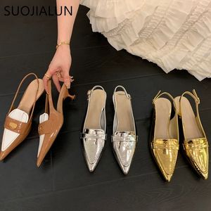 Chaussures habillées SUOJIALUN 2022 marque femmes sandale mode bout pointu sans lacet dames élégant Slingback fête en plein air pompes 230224