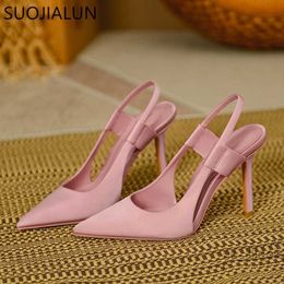 Kledingschoenen Suojialun 2022 Spring Nieuw merk Women Slingback Sandalen Pointed Teen Slip op dunne hoge hiel dames elegante pompen schoenen drs sanda