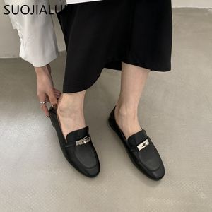 Dress Shoes Suojialun 2023 Spring Brand Women Flat Fashion Buckle Round Toe Slip On Loafers Soft Casual British Style Oxford 230224