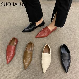 Kledingschoenen suojialun 2023 veer puntige teen vrouwen platte hiel slip op dames casual loafers oxford zapatillas mujer 230224