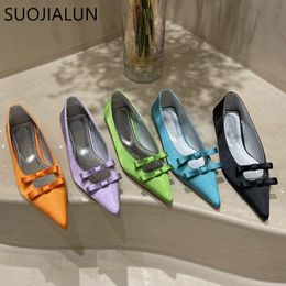 Chaussures habillées SUOJIALUN printemps chaussures plates bout pointu peu profond sans lacet dames élégantes ballerine mode nœud papillon décontracté femmes mocassins 230410