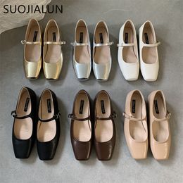 Zapatos de vestir SUOJIALUN Marca de verano Mujer Pisos Moda Punta cuadrada Shallow Mary Jane Shoes Soft Casual Ballet Shoes Slingback Shoes 230516