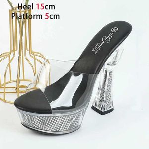 Jurk Schoenen Super Hoge Hakken 15 CM Sexy PVC Zomer Heldere Slippers Vrouwen Kristal Zool Sandalen Transparant Platform Catwalk Show Heet Verkoop H240321