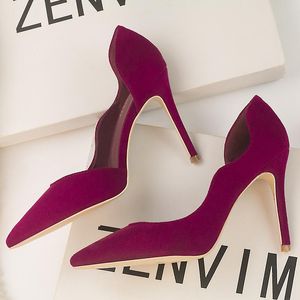 Jurk schoenen super hoge dunne hak vrouwen enkele kwaliteit coral fleece ondiepe slip op pumps dames kantoor werk stiletto's solide kudde