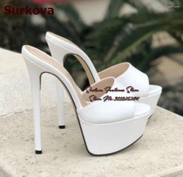 Kledingschoenen Surkova wit mat leer stiletto hiel moderne slippers hoog platform open teen sandalen slip-on luipaard patchwork pompen