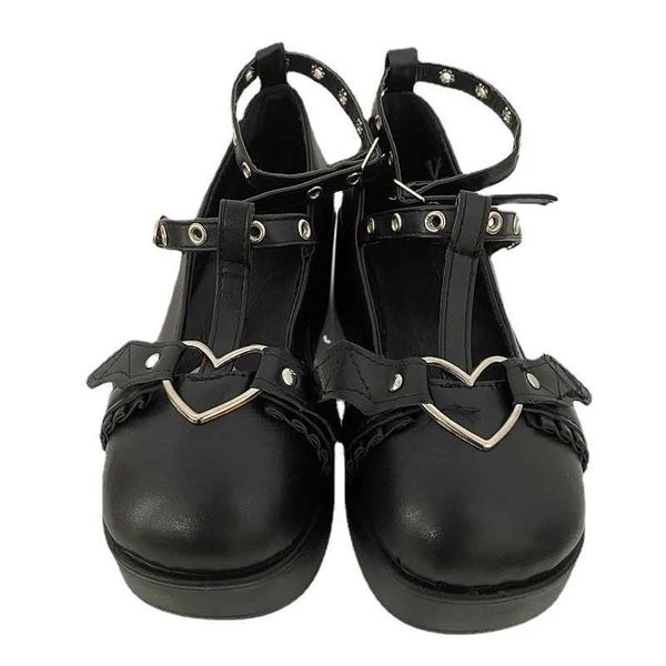 Chaussures habillées Sweet Heart Buckle Wedges Mary Janes Femmes Rose T-Strap Chunky Plateforme Lolita Chaussures Femme Punk Gothique Cosplay Chaussures 43