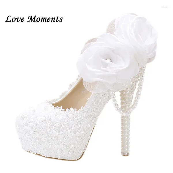 Zapatos de vestir dulces flores de encaje blanco tacón altura