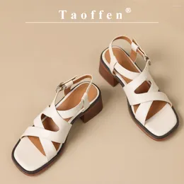 Dress Shoes Taoffen Casual dames sandalen straatstijl zomer Romeinse vierkante hak vrouw open teen gesp gebak met handgemaakt