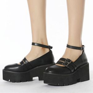 Dress Shoes Termainoov dames pumps High Heel platform Buckle Wedges lederen hakken mode Mary Janes Chain Summer