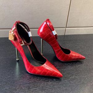 Zapatos de vestir Tf Candado de cuero Bombas 105Mm Cinturón de tobillo Zapato de fiesta de boda de tacón alto de aguja con caja Con caja