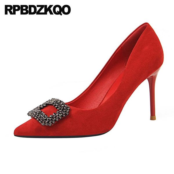 Zapatos de vestir Rojo fino Tallas grandes 10 42 Slip On Stiletto de ante 4 34 Scarpin 2021 Amarillo Tacones altos para mujer 11 43 Zapatos de salón con punta en punta