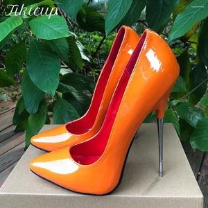 Kledingschoenen tikicup 16 cm extreme metaal hakken vrouwen sexy solide oranje stilettos pumps fetisj model club party man unisex size45 46