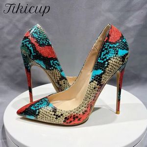 Dress Shoes Tikicup Floral Snakeskin Patroon Women Pointy Toe High Heel Sexy Designer Slip op stiletto -pompen voor feestrokken 230818