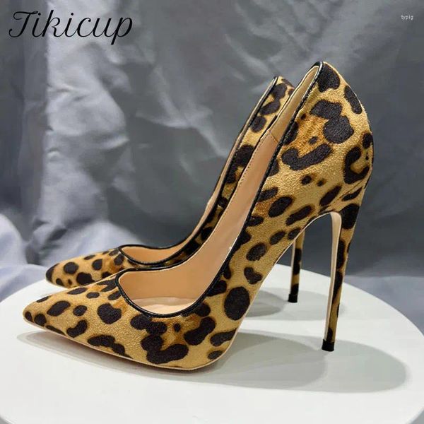 Zapatos de vestir tikicup leopardo gamera mujer cómoda punta puntiaguda tacón alto resbalón sexy en bombas de aguja para pantalones cortos Big tamaño 33-46