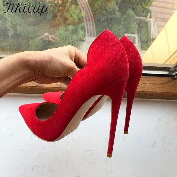 Chaussures habillées Tikicup Solid Red Spot Femmes Curled Toe Talons Hauts Mariage Chaussures De Mariée Élégantes Designers Femmes Glisser Sur Des Escarpins Minces À Talons Hauts Z230804