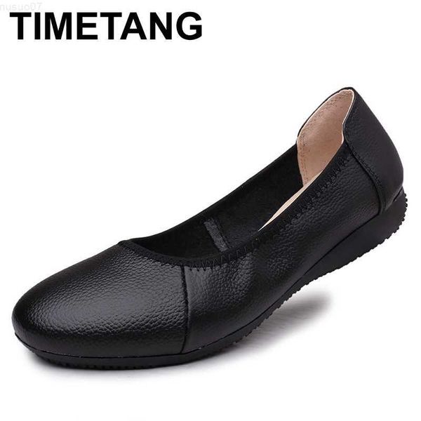 Zapatos de vestir TIMETANG Moda Zapatos planos de ballet de cuero genuino Mujer puntiaguda Plus Sólido Negro Poco profundo Trabajo de oficina Zapatos embarazadas Mujer L230721