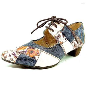 Chaussures habillées TMA EYES Femme Vintage Point-toe Print Panels Heeled Little Leather