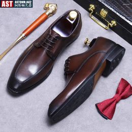 Dress Shoes Top Cowhide English Style Lace-Up Derby Britse herenplein tenen Oxford Business Casual Leather Suit