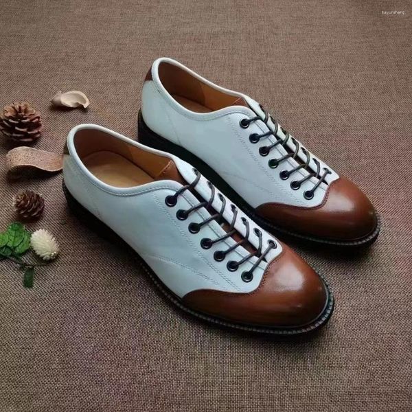 Robe chaussures de qualité supérieure mode blanc avec marron hommes en cuir bout rond chaussure formelle masculino élégant costume décontracté bureau mocassins