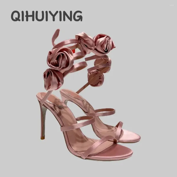 Chaussures habillées de qualité supérieure artisanneto dames mariage rose fleur de rose serpent cheville talons hauts femme sandales bohème zapatos de mujer