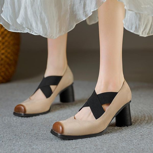 Scarpe vestiti Versione top del balletto di tacco alto vintage per le donne da indossare vecchi pizzo scuri lavati con tacchi a gattino grossola