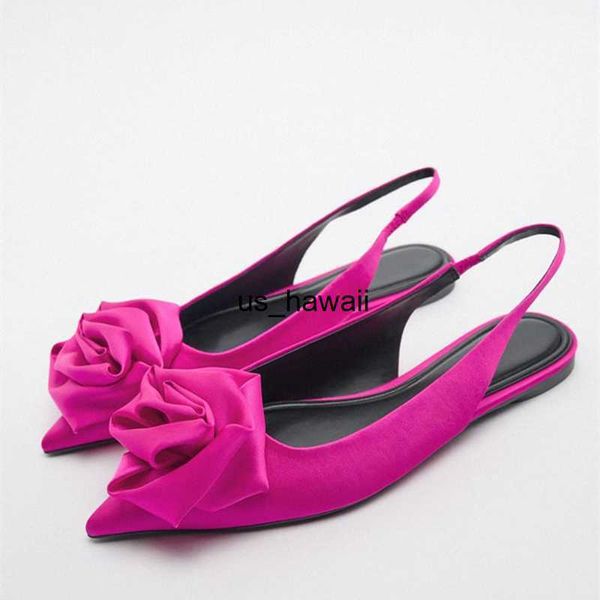 Zapatos de vestir TRAF 2022 Flower Flat Slingbacks para mujer Zapatos planos con punta en punta Otoño Pink Zapatillas Mujer Casual Tallas grandes Sandalias planas T230208