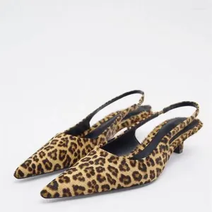 TRAF Animal Print Hakken Vrouwen Zomer 2023 Sexy Kitten Hak Pomp Vrouwelijke Luipaard Hakken Slingbacks Puntschoen Muilezels