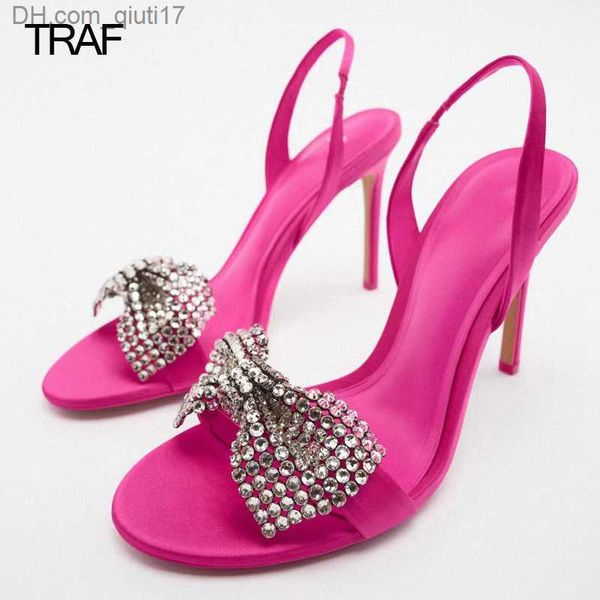 Chaussures Habillées TRAF Femmes Papillon Talons Hauts Rouge Noir Sandales Élégantes Femmes Talons Hauts Designer De Mode Mince Sandales À Talons Hauts Z230804