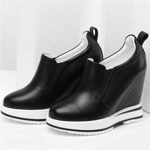 Dress Shoes Trainers Women Cow Leather Wedges Hoge hakpompen vrouwelijk ronde teen platform oxfords casual mode sneakers