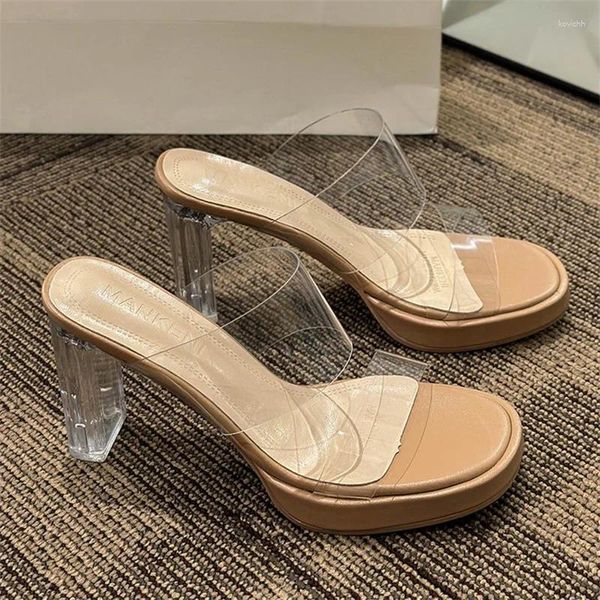 Chaussures habillées Plate-forme imperméable transparente pour femmes avec pantoufles à talons ultra-hauts sandales épaisses en cristal version