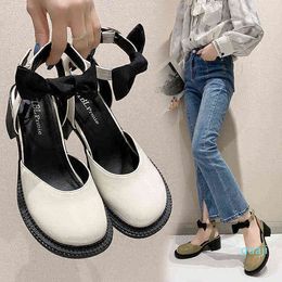 Jurk schoenen trend boog knoop chunky hakken sandalen vrouwen Mary Jane hoge hakken lolita platform loafers