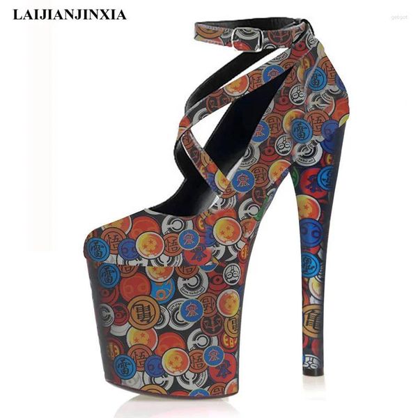 Zapatos de vestir tendencia pintura bombas de mujer de tamaño pequeño y poco profundo 20 cm de tacón súper alto tacón sexy fetiche hebilla stap plataforma gruesa