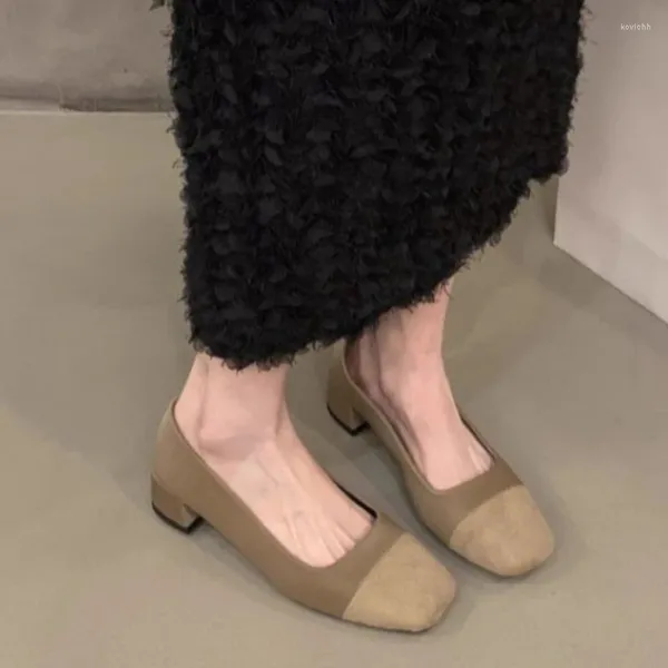 Robe chaussures deux tons couture pompes à talons épais mode bouche peu profonde unique carrière des femmes bout carré talons hauts 2024