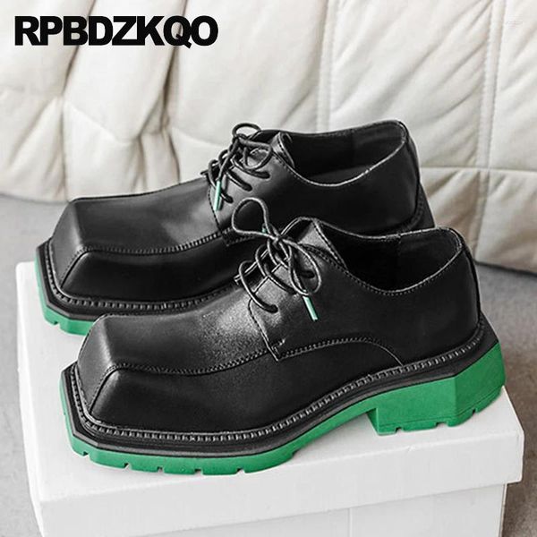 Zapatos de vestir Diseñador único Square Toe Runway Moda Boda Tarde Hombres Strange Prom Tendencia Derby Chunky Party Lace Up Oxfords