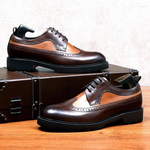 Jurk schoenen Amerikaanse maat heren verbazingwekkende gemengde kleuren gesneden vleugeltips brogue bruidegom Britse stijl dikke zolen verhoogde bruiloft Oxfords