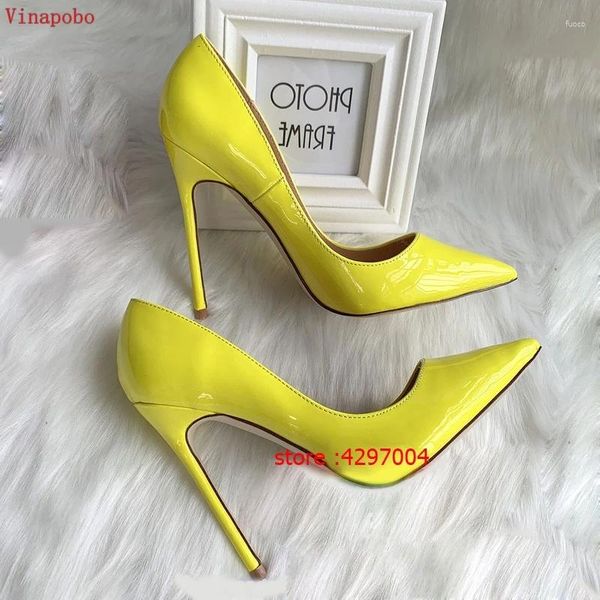 Zapatos de vestir Vinapobo Patente Mujer Mujer delgados Tacones altos coloridos Amarillo verde Stiletto Oficina de boda Bombas Sexy Zapatos Mujer