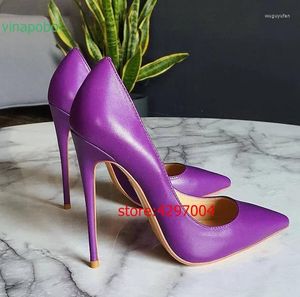 Robe chaussures Vinapobo violet mat femmes classique bout pointu talons hauts dames élégantes sans lacet talons aiguilles pompes style italien OL