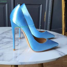 Jurk Schoenen Vinapobo Effen Blauw Satijn Vrouwen Puntschoen Slip Op Stiletto Pompen Elegante Bruiloft Hoge Hak Kleuren Customiz