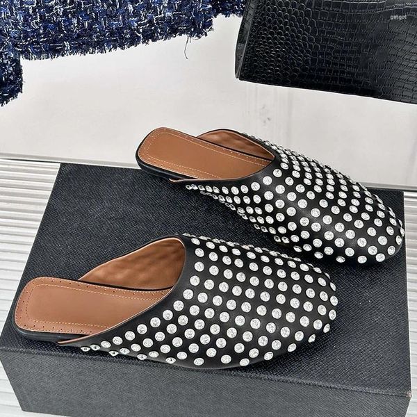 Zapatos de vestir Vintage Lovely Flats Slides Mujer 2024 Moda de verano Bombas de textura de cuero únicas Bombas de damas casuales concisas