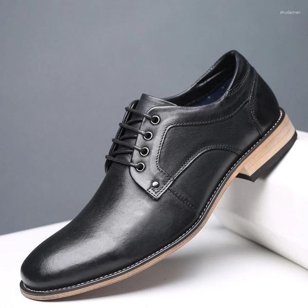 Chaussures habillées Vintage Men for Business Meeting Black Brown Coffee Man Derby Maridegroom Leather 8805