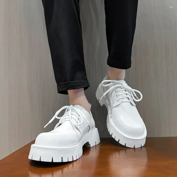 Zapatos de vestir Vintage Plataforma Oxfords Hombres Split Cuero Casual Blanco Negro Formal Masculino Streetwear Calzado de negocios