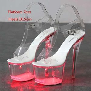 Chaussures de robe Voesnees 34-43 Discothèque LED Light High Talons Sandales Lumineux Catwalk Pole Dancing Crystal Clear Plate-forme H240321OPC1NM0M