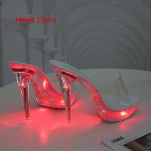 Chaussures de robe Voesnees 34-43 Discothèque LED Light High Talons Sandales Lumineux Catwalk Pole Dancing Crystal Clear Plate-forme H240321P7C0CP8A