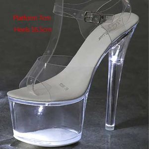 Geklede schoenen Voesnees 34-43 Nachtclub LED-licht Hoge hakken Sandalen Lichtgevende Catwalk Paaldansen Kristalhelder platform H2403215OIZUQH7