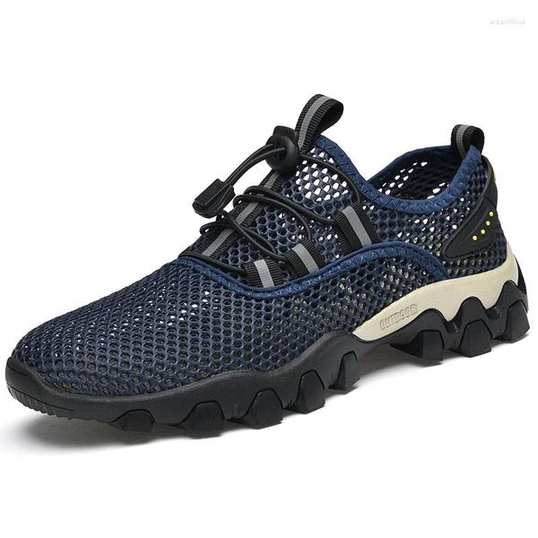 Zapatos de vestir Vzikun verano hombres malla azul transpirable playa gris casual pisos negro cómodo calzado de agua masculino