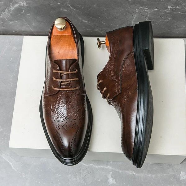 Zapatos de vestir WAERTA Business Formal Cuero Hombres Casual Boda Moda Marrón Oxford Puntiagudo Oficina Derby Zapatos de lujo