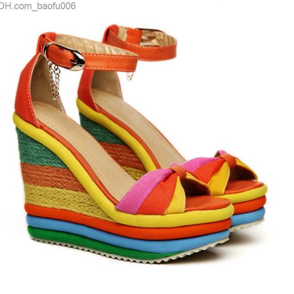 Chaussures habillées WDHKUN sandales d'été femmes compensées multicolore Patch sandales de travail Peel Toe sandales Caligae talons hauts Z230711