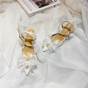 Dress Shoes Wedding 2023 Fairy Hoge Heel Pearl Bow Bridal Princess