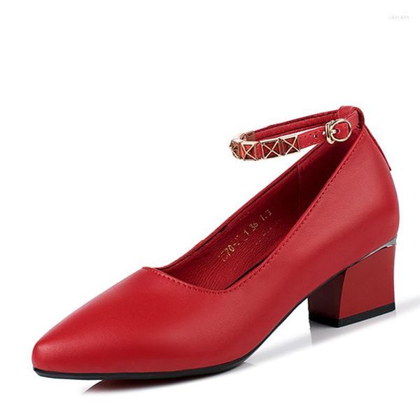 Zapatos de vestir Boda Novia 2022 Primavera Cuero genuino Mujer Rojo Tallas grandes 41 42 43 Tacones altos con lentejuelas