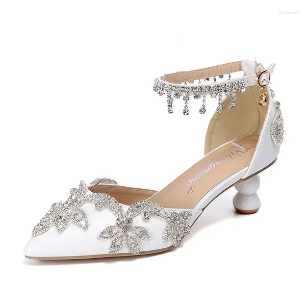 Chaussures habillées mariée blanche danse femelle talons hauts de cheville pompes femme chaussure de fête de fille en dentelle en dentelle en dentelle